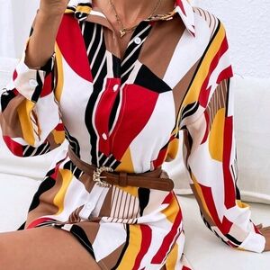 Fashion Nova Multicolor Geometric Shirt Dress